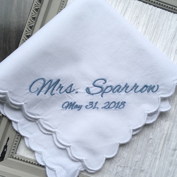 Mrs. Last name with date handkerchief-Bride wedding gift-wedding shower gift-sentimental gift-Mr and Mrs wedding gift-wedding handkerchief