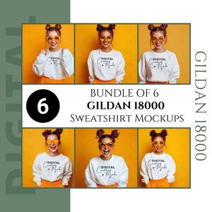 Lot de maquettes de sweat-shirt blanc Gildan 18000 : maquettes de col rond (téléchargement numérique)