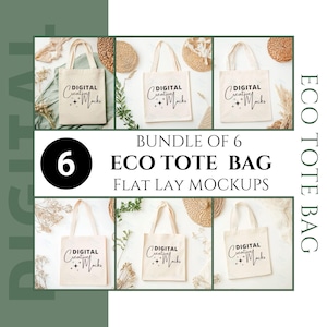 Flat Lay Tote Bag Mockup Bundle Boho Style Tote Bag Mock Up Cotton Canvas Eco Tote Mockup Bundle Light Color Tote Mock-Up - DCMTB0003