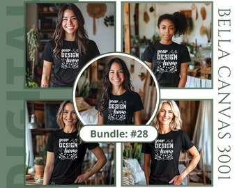 Paquete Bella Canvas 3001, camisa negra Bella Canvas 3001 femenina, maquetas de Bella Canvas, conjunto de 5, descarga digital - DCM0028