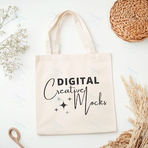 Flat Lay Tote Bag Mockup Boho Style Tote Bag Mock Up Cotton Canvas Eco Tote Mockup Light Color Tote Mock-Up - DCMSL0403