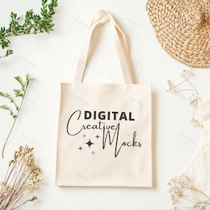 Flat Lay Tote Bag Mockup Boho Style Tote Bag Mock Up Cotton Canvas Eco Tote Mockup Light Color Tote Mock-Up - DCMSL0405