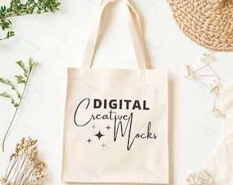 Flat Lay Tote Bag Mockup Boho Style Tote Bag Mock Up Cotton Canvas Eco Tote Mockup Light Color Tote Mock-Up - DCMSL0405