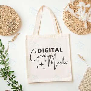 Flat Lay Tote Bag Mockup Boho Style Tote Bag Mock Up Cotton Canvas Eco Tote Mockup Light Color Tote Mock-Up - DCMSL0402