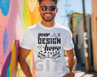 Maqueta de Bella Canvas 3001, maqueta de camiseta de alta calidad, maqueta de bc 3001 blanca, maqueta masculina, descarga digital, maqueta de anuncio de Etsy, DCMSL0235