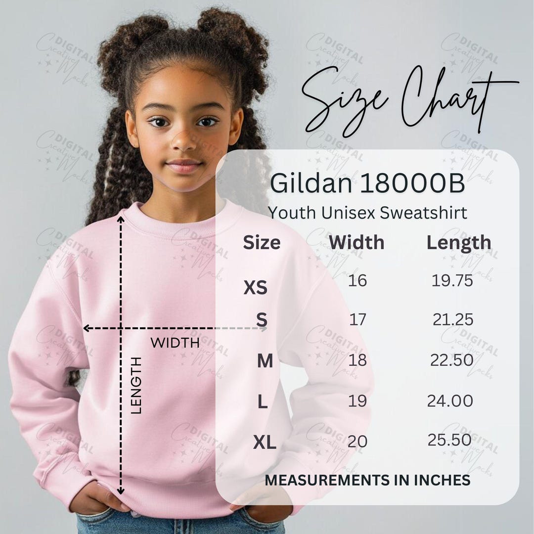 Gildan 18000B Kids Size Chart Youth Sweatshirt Size Chart Youth Pink