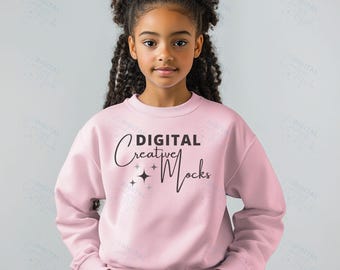 Gildan 18000B Youth Mockup Young Girls Mockup Gildan Crewneck Sweatshirt Mockup Black Color High-Quality Sweatshirt Mockup -  DCMSL0604