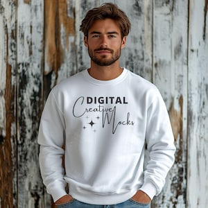 Gildan 18000 White Mockup Gildan Crewneck Sweatshirt Mockup White Color 18000 Mockup High-Quality Sweater Mock up -  DCMSL0446