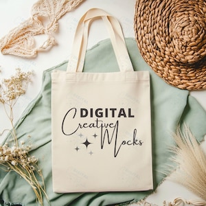Flat Lay Tote Bag Mockup Boho Style Tote Bag Mock Up Cotton Canvas Eco Tote Mockup Light Color Tote Mock-Up - DCMSL0401