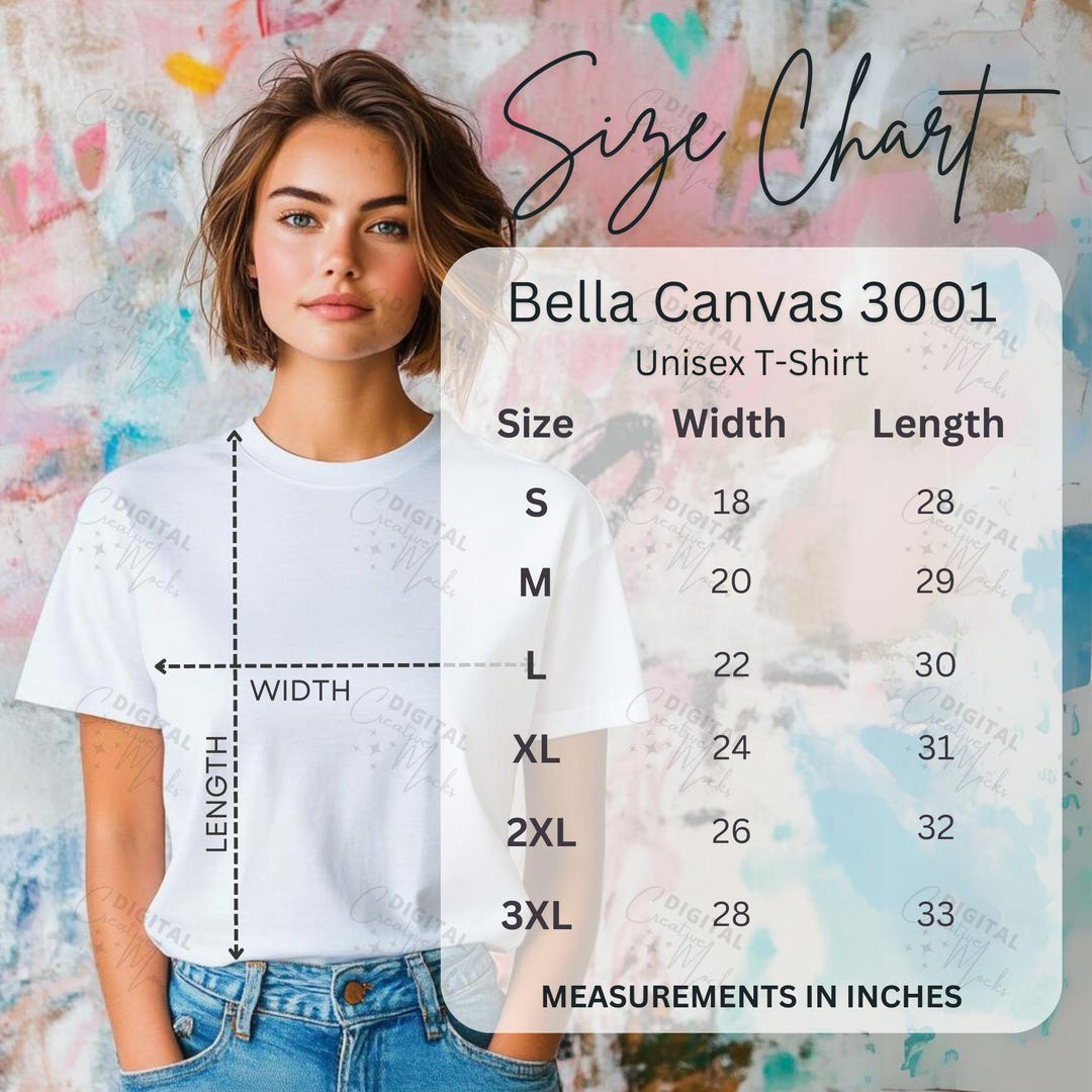 Bella Canvas 3001 Size Chart Tshirt Size Chart Bella Canvas White