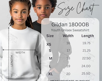 Gildan 18000B Youth Size Chart Kids Sweatshirt Size Chart Youth Crewneck Size Chart 18000B Size Chart - DCMSC0013