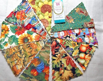DIY Autumn Pennant Kit 9 Fall Decor Cotton Flags Backings Binding EZ to Make