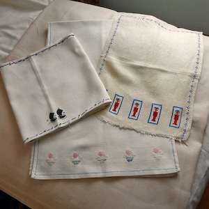 3 Woven FLAX & LINEN Table RUNNERS Natural Fibers Hand Embroidered Sailboats Soldiers Flowers Vintage Family Weavers 3 Szs Buy Choice
