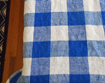 BLUE & WHITE BUFFALO Check Tablecloth Home Made Table Cover 2" squares Rich Color Textured Woven Cotton Preowned 48" x 78" Everyday Use