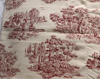 Burgundy TOILE FABRIC French Pastoral Scenes Harvest Baskets Laundry Maids Fountain Trees Castle Madison Ave Home Collection 55 x 30 Last pc