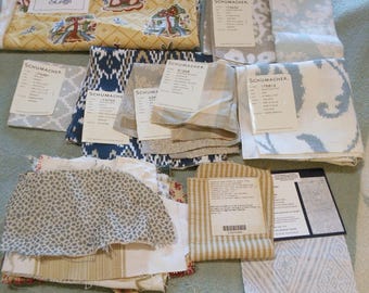 Fabric Swatch Lot Mostly Schumacher Woven Prints Dollhouse Decor Projects Junk Journals 1.5 lbs