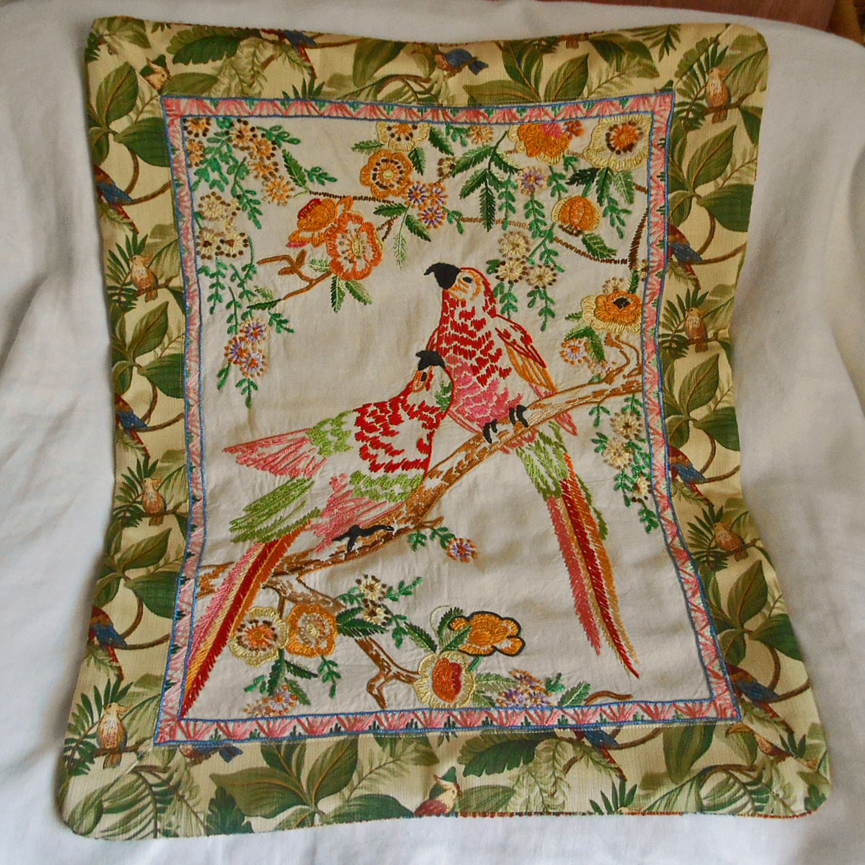 Peaceful DUCK & PINK MATELASSE Pillow Cover Embroidered Circle Applique