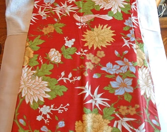 Red Tropical Cotton Fabric Bird & Flower Vat Dyed Home Decor BTY 56" w