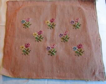 Dainty ROSE BOUQUETS Finished NEEDLEPOINT  8 Clusters on Rose Mauve Wool Background Chair or Pillow Cover18" x 15" Vintage Preowned Find