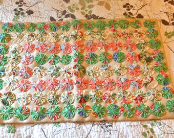 Botanical Art Tapestry Yoyo Wall Collage Poppies Lilies Peony Slow Stitched 30 x 21