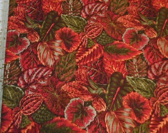 Luscious Leaves English Cotton Fabric Re & Green Autumn Print BTY 45" x 5 yds