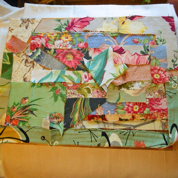 Barkcloth & Fabric Scrap Lot #8 Cotton Stash Cuttings Prints Flowers Junk Journal Crafts