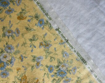 Waverly MORNING GLORY Cotton Fabric Dainty Blue Chintz Flowers Pastel Yellow Background 44' x 36" BTY Pillow Purse Clothing Home Decor