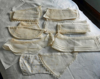 COLLARS CUFFS Lot Bundle 19 Edwardian Antique pcs Lace Openwork Sheer Fabrics Dress or Blouses Clothing Collage or Junk Journal Decor