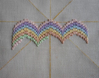 Started PASTEL RAINBOW BARGELLO Design to Complete Needlepoint Canvas Wavy Rolling Style 16" x 16" 14 Pt Mesh Pillow Wall Decor Project