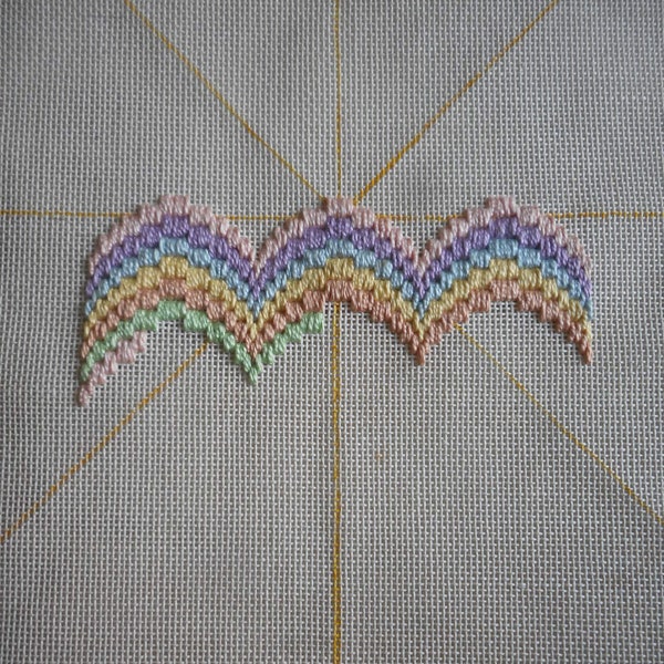 Started PASTEL RAINBOW BARGELLO Design to Complete Needlepoint Canvas Wavy Rolling Style 16" x 16" 14 Pt Mesh Pillow Wall Decor Project