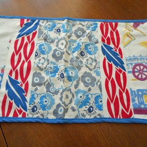 Handmade TABLECLOTH REMNANTS Table Runner D S Pastel Tulips Daisies Daffodil Mexican Scene Feedsack RWB Borders 12 x 40 Blue Tropical Back image 3