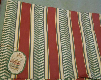 BURGUNDY & GREEN Stripe Cotton Fabric Find, Classic  Mid Century Chevron Design Home Decor Drape Cushions Slipcover 37" w BTY Original Label
