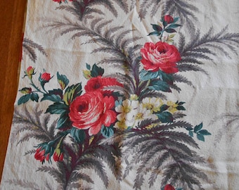 Roses & Ferns Barkcloth Drape Panel Vat Dyed Nubby Fabric Buy Half or Whole Pc