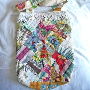 Barkcloth Patchwork Tote Bag Curated Stash Patches Horse Lily Stars Meg Perry Design