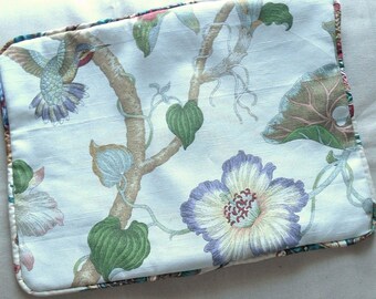 Orchid Hummingbird Pillow Cover Detailed Botanical Kaufmann Print Midcentury Style 12 x  16
