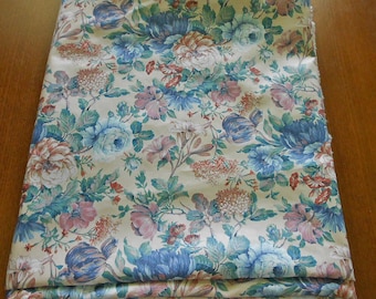 PASTEL FLOWER BOUQUET Fabric Blue & Pink Roses Morning Glory Soft Mauve Blooms Green Leaves Sturdy Cotton Dupont Upholstery 58" wide Bty