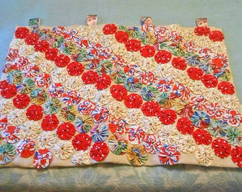 Yoyos Art Tapestry Geo Slow Stitched Cotton Collage Lady Face Tabs Burlap 21 x 30