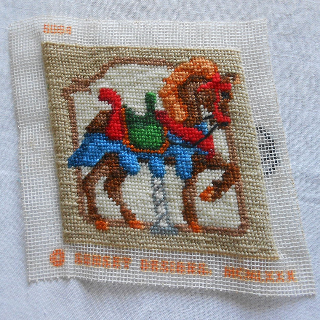 Carousel Needlepoint Carousel Horse Finished Colorful Needlepoint to Frame Pillow Purse or ...