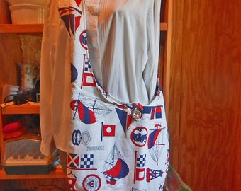 Cross Body COTTON MESSENGER BAG Red Blue White Sailboats Shoulder Sturdy Sling Strap Nautical Anchor Button Pockets Roomy Hands Free 17 x 13