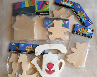Unfinished Wood Cutouts Lot (16 pcs) - DIY Craft Supply Summer Kid Projects