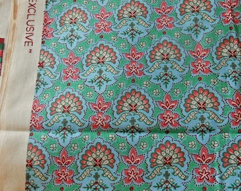 Crewel Style FABRIC Dainty Green Pink Blue Print Designs Vignette Borders Sturdy Midcentury Cotton "Westgate Exclusive" Sewing Projects BTY