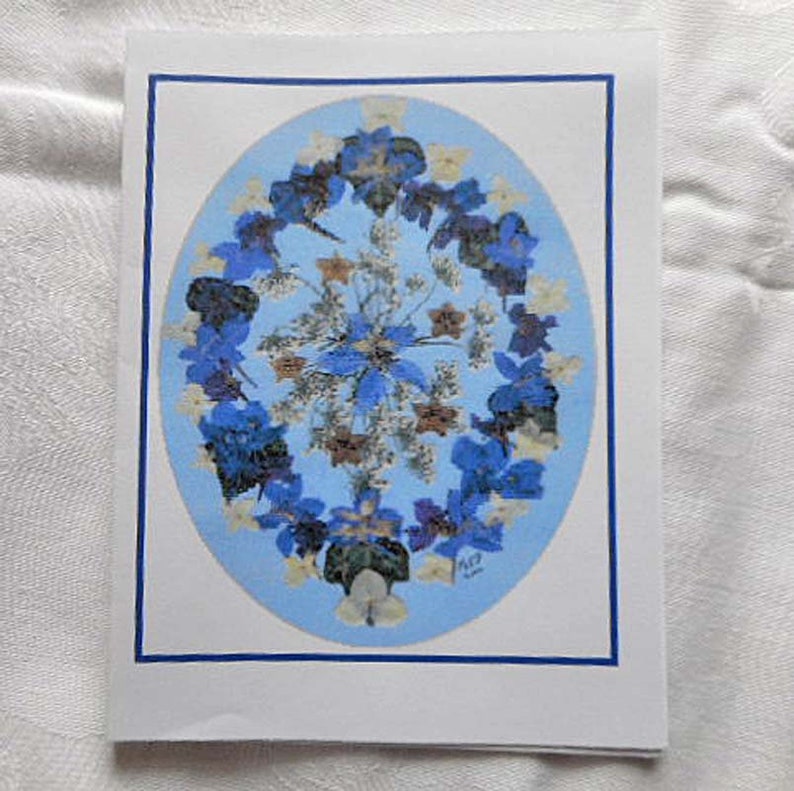 DAFFODIL SPRING GRACE Note Cards Meg Perry's Pressed Flower Art Yellow Blue on White Acid Free Paper 4 or 8 Packet & Envelopes Writer Gift image 5