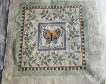 BUTTERFLY CROSS STITCH Kit Partially Done Pastel Pretty 2004 Debbie Mumm 13135 Sunset Embroidery 16" sq Outer Sz Complete Parts to Finish