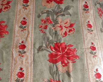 Moda Fabric "Vienna Nights" Red Daffodils Roses Olive Leafs Sage Cotton 55" w BTY
