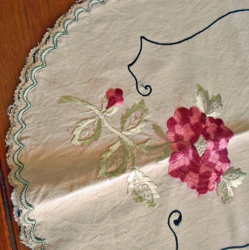 Handmade TABLECLOTH REMNANTS Table Runner D S Pastel Tulips Daisies Daffodil Mexican Scene Feedsack RWB Borders 12 x 40 Blue Tropical Back Bild 6