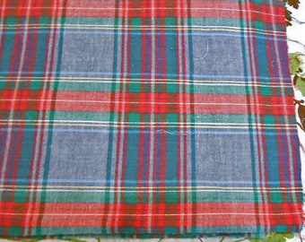 Lt BLUE & RED PLAID Flannel Woven Cotton Fabric Bright Stripes Squares Soft Med Weight Guy Girl Shirts Pjs Pillowcases Cushions 60" w bty