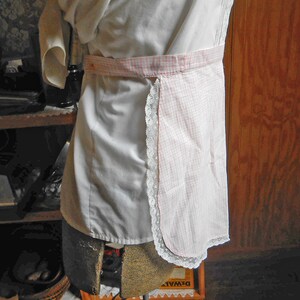 2 CHILDRENS HALF APRONS Buy 1 or Both Hand Sewn Vintage Cotton Yellow Daisy & Bands on Black or Pink Windowpane Lace Trim Ez Care Washable image 7