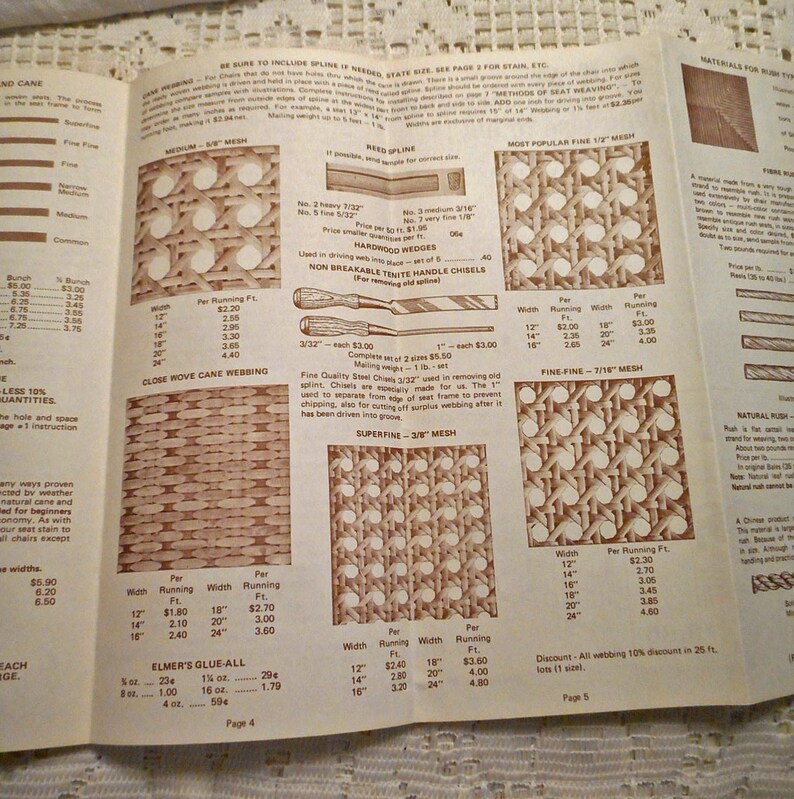 4 Chair SEAT WEAVING BOOKLETS Rush Cane Splint Methods Tools Etsy