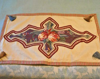 Autumn Apples Tapestry Fabric Wall Art Russet Fruit Handmade Collage 21 x 35 Burlap