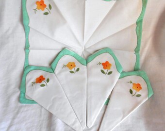 Roses Placemats & Napkins 12 pc Set Hand Sewn Cotton Unused Table Decor